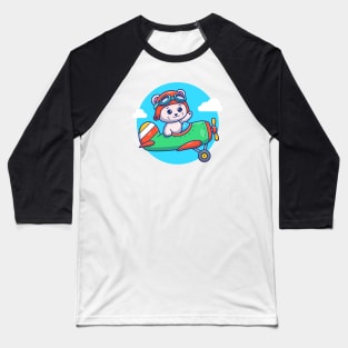 Cute Cat Flying With Vintage Plane Baseball T-Shirt